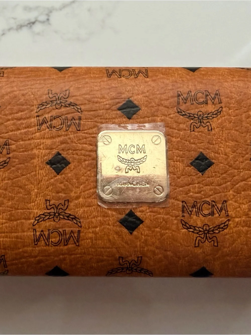 MCM Sunglasses with Cognac Monogram Glasses Case with Gold Logo Plate